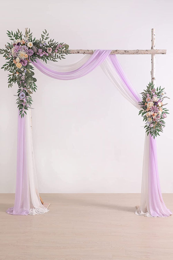 Wedding Arch Flowers Kit Artificial Flower Arrangement with Draping Fabric Swags Purple Pack of 4