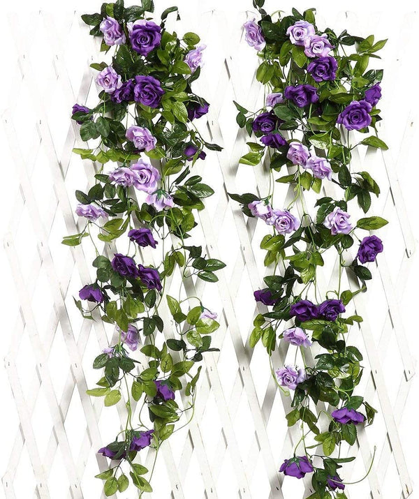 2-Pack Fake Rose Garland - 79FT Silk Vines Purple - WeddingHomeOfficeArch Decoration
