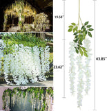 Fake Hanging Flowers - 12 Pieces 3.75 Feet/Piece Artificial Wisteria Vine Ratta Hanging Garland Silk Flowers for Home Party Wedding Decor (White)