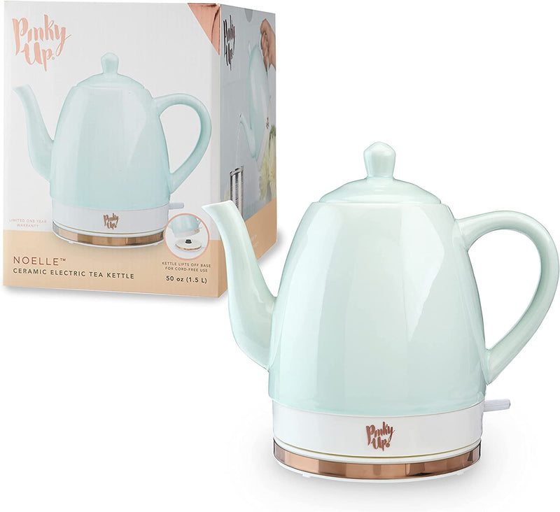 Pink Up Noelle Electric Tea Kettle, Gooseneck Kettle, Hot Water Dispenser, Pour Over Coffee, Automatic shut off, Cordless, Electric Teapot, 1.5L, Ceramic, Grey