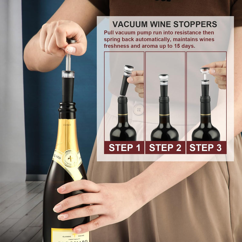 STEETURE Wine Aerator Pourer Spout and Wine Stopper Vacuum Pump, Wine Decanter with Aerator Improved Flavor Enhanced Bouquet Bubbles, Bottle Corks Saver Sealer No Drip No Spill