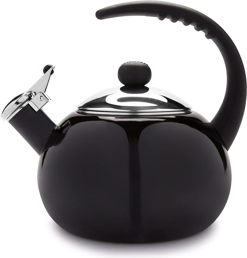 Farberware Luna Water Kettle, Whistling Tea Pot, Works For All Stovetops, Porcelain Enamel on Carbon Steel, BPA-Free, Rust-Proof, Stay Cool Handle, 2.5qt (10 Cups) Capacity (Aqua)