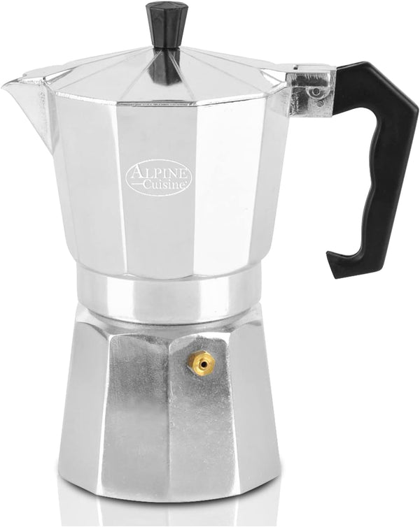 Alpine Cuisine Stovetop Espresso Maker 12.5 Oz, 9 Espresso Cups Moka Pot for Classic Italian and Cuban Coffee Maker, Aluminum Moka Pot, Makes Delicious Coffee, Excellent Camping Coffee Pot