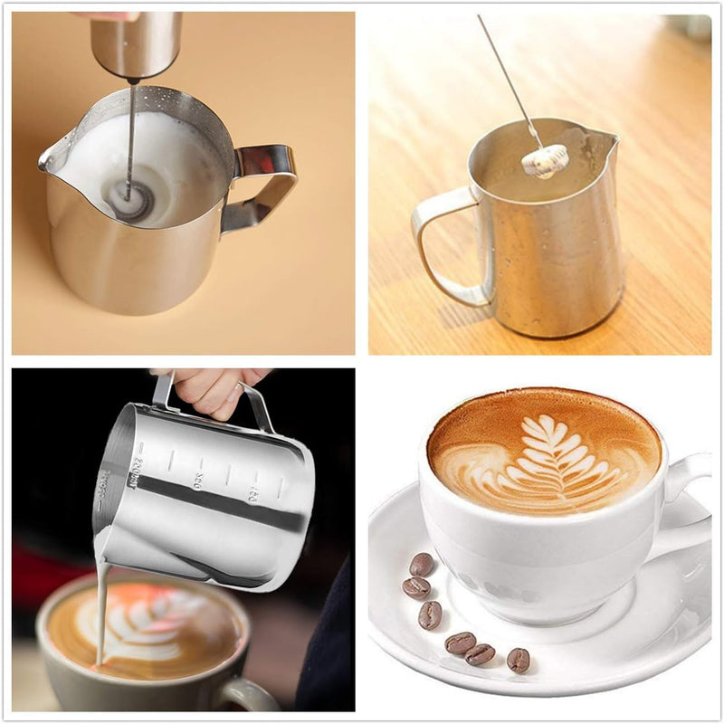 Electric Milk/Coffee Frother, Basecent Rechargeable Handheld Foam Maker/Mixer for Latte, Cappuccino, Frappe Drink, Hot Chocolate, Stainless Steel Silver