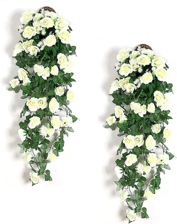 - 2-Piece Hanging Artificial Flower Set - 295 Ft White Roses for OutdoorsIndoors Decor