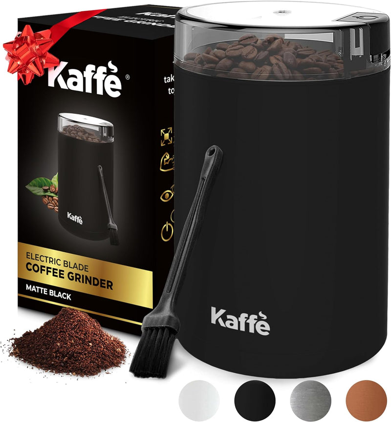 Kaffe Electric Coffee Bean Grinder w/Cleaning Brush. Easy On/Off Operation for Espresso, Cold Brew, Herbs, Spices, Nuts. (14 Cup / 3.5oz) Black