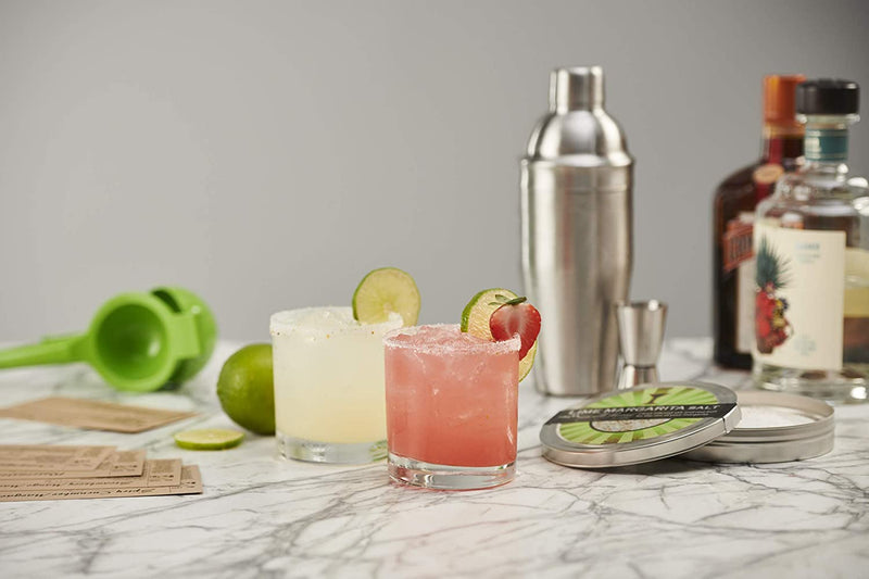 Margarita Cocktail Kit - Set of Rocks Glasses | Stainless Cocktail Shaker & Jigger | Citrus Squeezer | Rokz Lime Infused Margarita Salt | Recipe Cards. The Perfect Margarita Kit Gift Set!