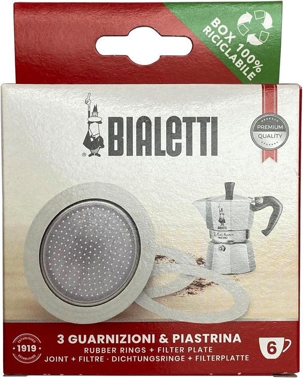 Bialetti 3 Replacement Seals and 1 Filter for 6 Cup Moka Express Blister Pack