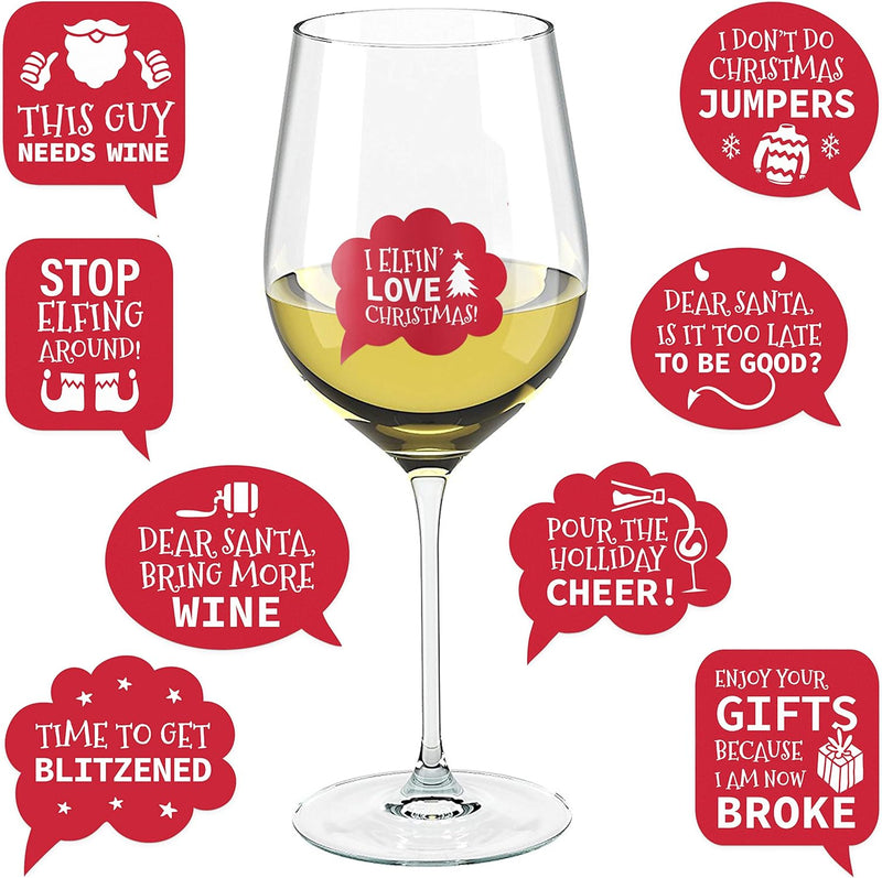 Lulu & You Funny Christmas Wine Glass Drink Markers - Wine Charms Alternative - 18 Static Cling Reusable Stickers (Xmas)