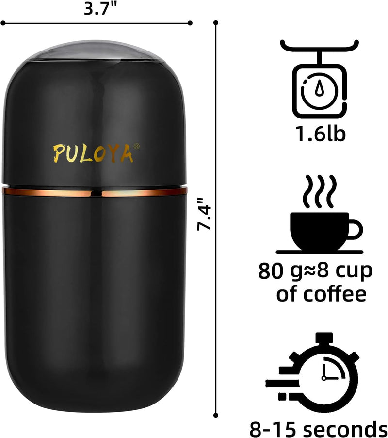 PULOYA Coffee Grinder Electric for Beans, Spices, Herbs, Grains and Nuts, Stainless Steel Blades, 2.8 oz, Black