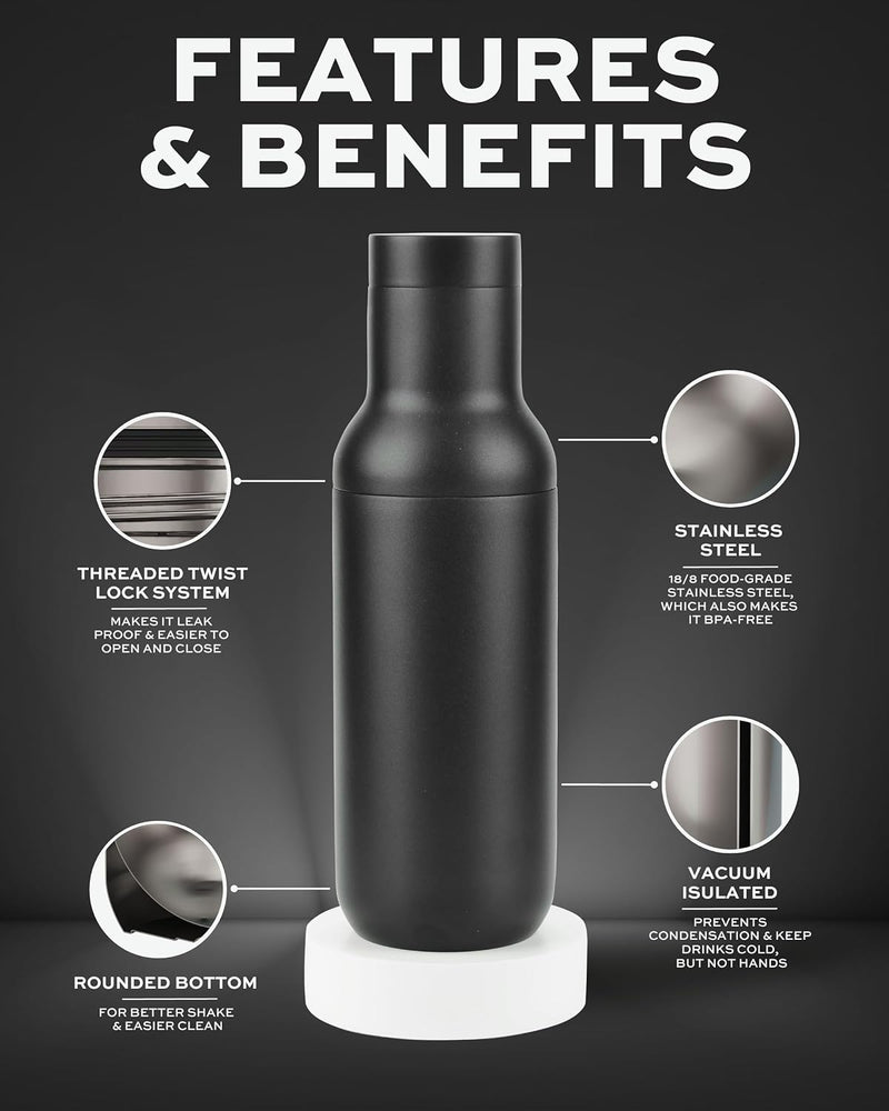 AMARI SIP - Hybrid Cocktail Shaker | Vacuum Insulated Stainless Steel | Large 31oz | Leak Proof | Built-in Measurement System, Strainer and Jigger Lid | Big Size Drink - and Bar Shaker | Bartender