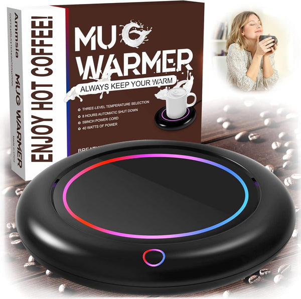 40w High Power Mug Warmer for Scalding Coffee, Fast Heating & Novel Colorful Ring Light Coffee Warmer for Desk, 8H Auto Off, 3 Temp Settings, Fits Most Cup, Cup Warmer for Heating Coffee, Tea and Milk