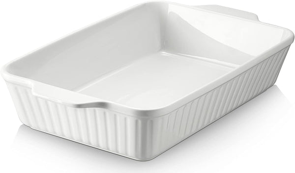 DOWAN Casserole Dish, 9x13 Ceramic Baking Dish, Large Lasagna Pan Deep, Casserole Dishes for Oven, 135 oz Deep Baking Pan with Handles, Oven Safe and Durable Bakeware for Lasagna, Roasts, Home Decor Gifts, White