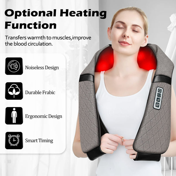 Blue Elf Shiatsu Neck Massager, Shiatsu Back Shoulder Massager with Heat, Electric Kneading Massage Pillow for Back,Shoulder, Foot, Leg Muscles Pain Relief Relax in Car, Office and Home