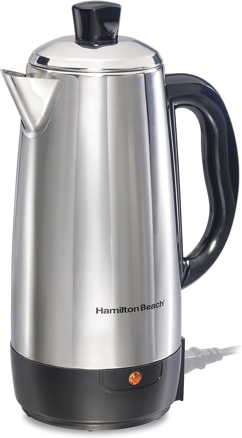 Hamilton Beach 12 Cup Electric Percolator Coffee Maker, Stainless Steel, Quick Brew, Easy Pour Spout (40616R)