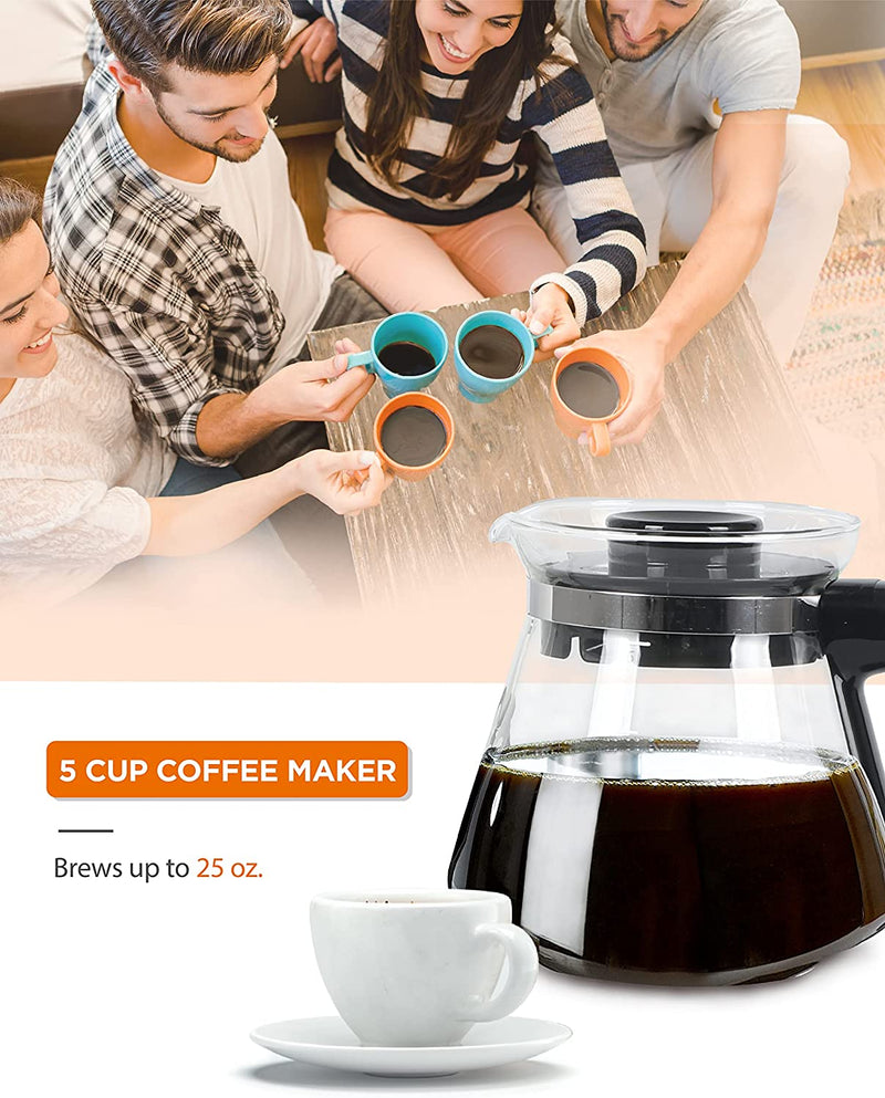 Commercial CHEF Coffee Maker, Drip Coffee Maker with Pour Over Filter, 5 Cup Coffee Maker with 0.75L Water Tank, Brews in 6 Minutes