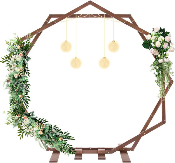 Wooden Heptagon Wedding Arch for Rustic Boho Ceremonies or Parties - 75FT Hexagon Design