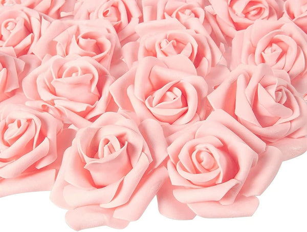 100 Pack Light Pink Artificial Roses for Valentine'S, DIY Crafts, 3-Inch Stemless Flower Heads for Wall Decor, Weddings, Bouquets