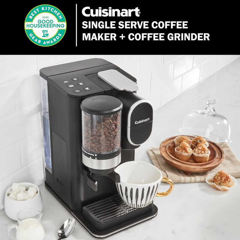 Cuisinart Single Serve Coffee Maker + Coffee Grinder, 48-Ounce Removable Reservoir, Black, DGB-2