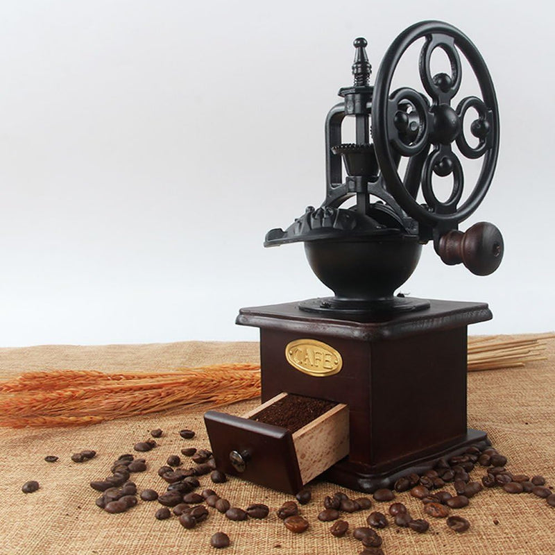 Burr Coffee Grinder,Burr Grinder Vintage Style Wooden Hand Grinder Hand Coffee Been Grinder,Classic French Press Coffee Mill Hand Crank Coffee Grinders Burr,with Brush