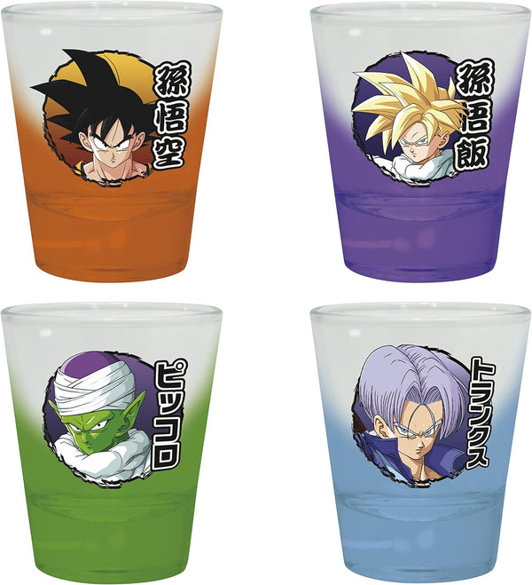 ABYSTYLE Dragon Ball Z Kakarot Heroes 4 Shot Glasses 1.5 Oz. Featuring Goku, Gohan, Piccolo and Trunks DBZ Anime Manga Drinkware Home Essentials Gift