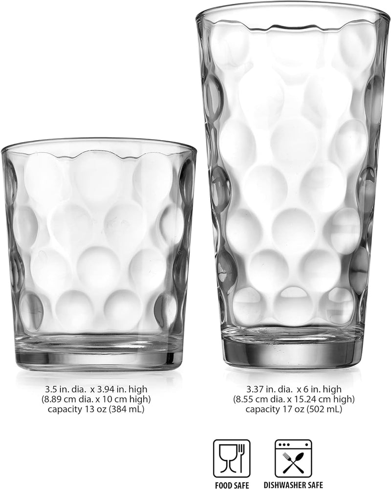 Home Essentials & Beyond Glassware Drinking Glasses Set Of 8 4 Highball (17 oz.) Kitchen Glasses | 4 (13 oz.) Rocks Glass Cups for Water, Juice and Cocktails.