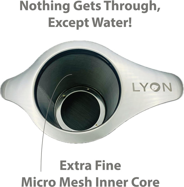 Lyon Extra Fine 304 Stainless Steel Tea Infuser with Double Wall Micro Mesh Inner Core Strainer, Large Capacity, Coaster Lid & Extended Handle for Cups, Mugs, Teapots to Steep Loose Leaf Tea & Coffee
