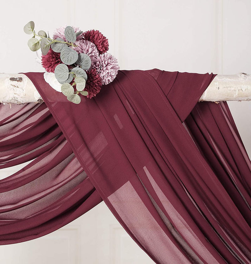 Chiffon Wedding Arch Backdrop Curtain - 2 Panels Burgundy 27 X 216 Inch