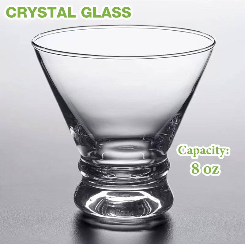 Gencywe 2 Pack Martini Glasses, 8 Ounce Crystal Cocktail Glasses, Martini Drinking Glasses, Hand Blown Stemless Cocktail Glassware for Bar, Martini, Cosmopolitan, Manhattan, Gimlet, Pisco Sour, Brandy