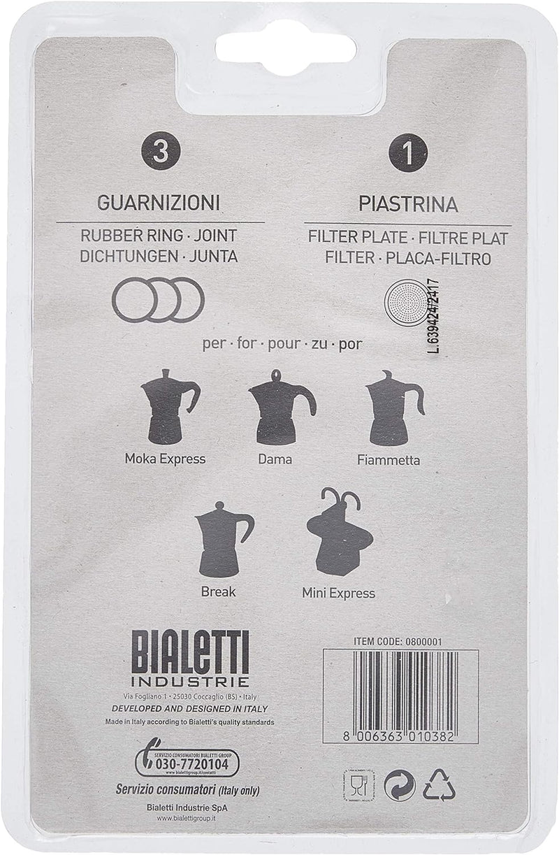 Bialetti Replacement Gaskets and Filter for 1 Cup Moka / Break / Dama / Mini Express Espresso Makers (1-CUP Size)
