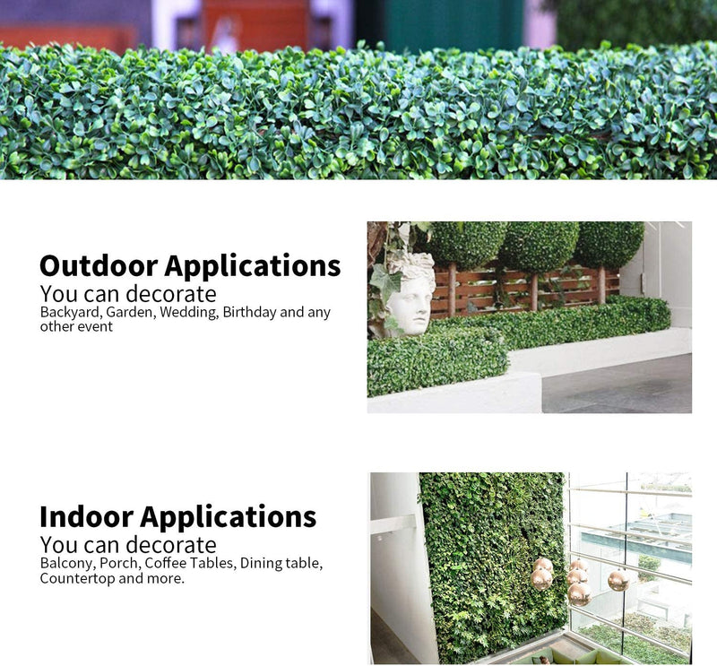 Artificial Boxwood Hedge Panels - 12 Pieces 20 x 20 with 400 Stitches - UV Stable for IndoorOutdoor Decor and Garden Fence