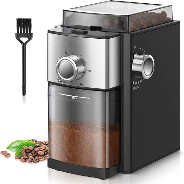 CHEFFANO Burr Coffee Grinder, Electric Coffee Bean Grinder [150W Max] with 8.8oz Large Bean Hopper & 17 Grinding Settings & High Up to 12 Cups Options for Espresso, French, Black (BG701) (Black01)