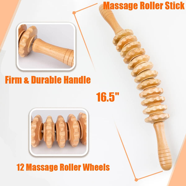 Lymphatic Drainage Massager Wood Therapy Massage Tools Maderoterapia Kit Back Massage Roller Stick Neck Massage Roller Set Guasha for Body Sculpting, Cellulite Massager Stomach Massager