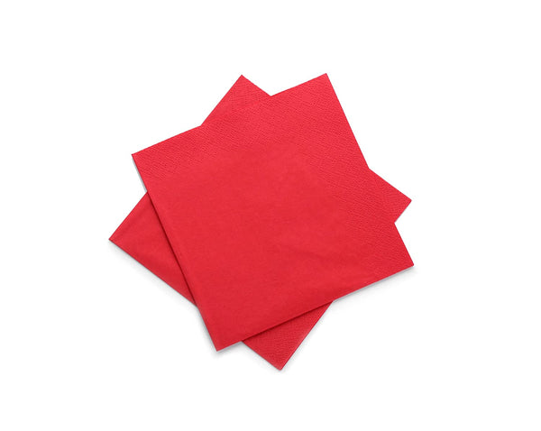 Concession Essentials Red 2 Ply Premium Label Cocktail Beverage Napkin. Pack of 100 Count. Disposable 5 x 5 Cocktail Napkins. Ideal For Holidays Lunch and Dinner.