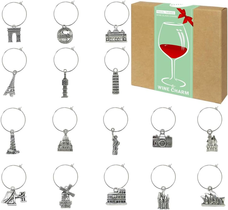 Gnollko 16pcs Wine Glass Charms,Wine Charms for Stem Glasses,Wine Glass Markers Tags,Wine Tasting Party Gifts Favors Decorations Supplies