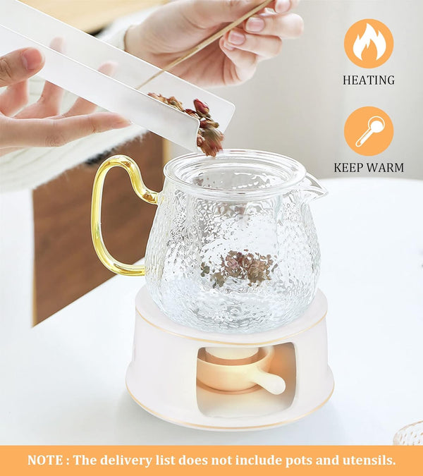 Teapot Warmer Ceramic Teapot Warmer with Spoon for Heating Tea, Coffee and Milk Tea Warmer for Teapot