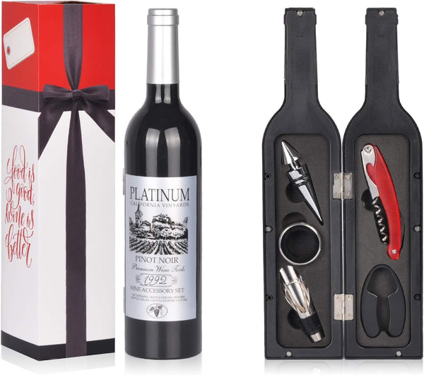 Solaris Wine Accessories Gift Set - 5 Pcs Deluxe Wine Corkscrew Opener Sets Bottle Shape in Elegant Gift Box, Great Wine Gifts Idea for Wine Lovers, Valentine's Day, Anniversary