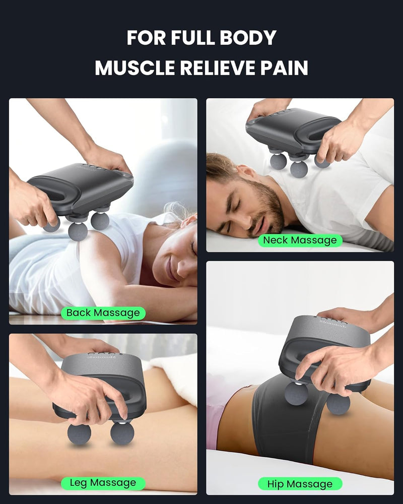 Moautodc Massagers Handheld Deep Tissue: Portable Massager with Remote Control, 4-Head Back Massager for Pain Relief in Back, Leg, Neck, Shoulder and Body, Gifts for Families and Friends