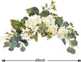 Artificial Swag Hydrangea Flower 28 Inch, White Spring Decorative Swags with Green Leaves for Home Room Front Door Wedding Arch Garden Party Tabletop Wall Decor