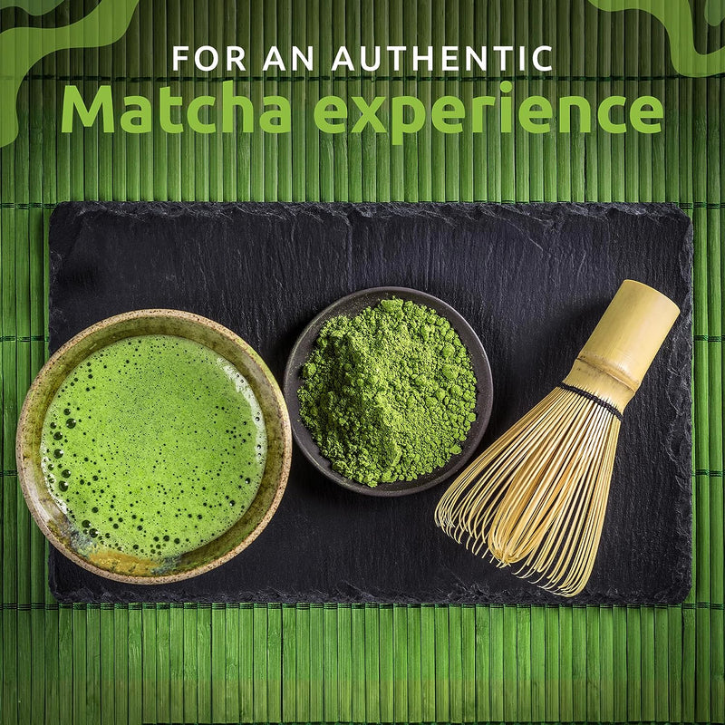 Bamboo Matcha Whisk with Bamboo Spoon and Hooked Bamboo Scoop (Chashaku) Set by MATCHA DNA - Traditional Matcha Whisk Made from Durable and Sustainable Golden Bamboo for Matcha Tea Preparation