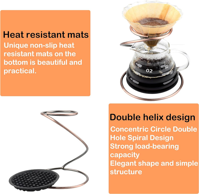 GIYOXIMA Pour Over Coffee Maker Set – 5 in 1 Set Glass Coffee Dripper Server, Bronze Antique Style for Home or Office DIY Manual Coffee Maker Set