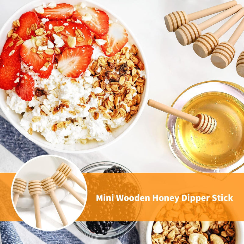 YEUIKERR 100 Pack Mini Honey Dipper Stick, 3 Inch Wooden Honey Comb Wand, Mini Wood Honey Stirrer Stick for Honey Jar Dispense Drizzle Honey and Wedding Party
