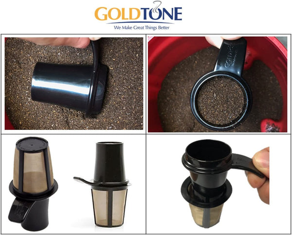 GoldTone 2-in-1 Reusable 1 Ounce Coffee Scoop and Tamper - Scoop, Fill, Tamper - Designed for Use with Keurig My K Cup System