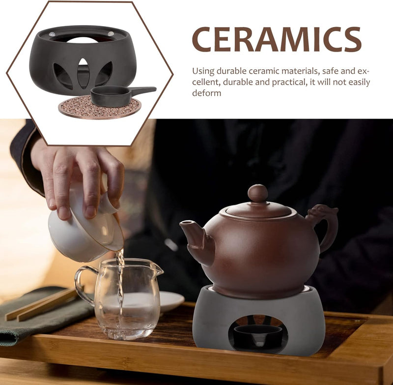 LIFKOME 1 Set Tea Warmer Warm Tea Stove Teapot Wax Warmer Ceramic Tea Warmer Decorative Teapot Heater Tea Kettle Black Candle Holder Tea Light Teapot Warmer Japanese-Style Ceramics Coffee