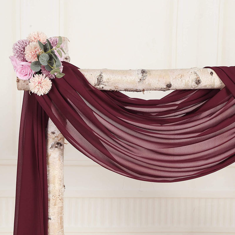 Chiffon Wedding Arch Backdrop Curtain - 2 Panels Burgundy 27 X 216 Inch