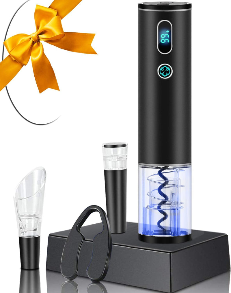 Electric Wine Opener, Higfra Wine Gift Set with Wine Aerator Pourer Vacuum Stoppers and Foil Cutter 4-in-1 Electric Bottle Opener for Home Party Bar Outdoor Wine Lover Christmas Gift-Base Not Included