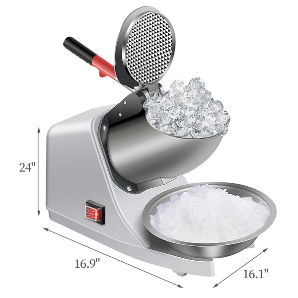 Electric Shaved Ice Machine 380W - 1500r/min Stainless Steel Three Blade Ice Crusher Snow Cone Machine Ice Shaver for Home and Commercial(Silver)