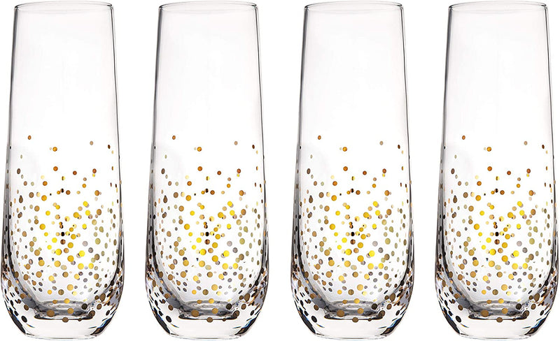 Trinkware Goldosa Stemless Champagne Flute Glasses With Gold Luster – Mimosa Glasses Set of 4 – 9oz