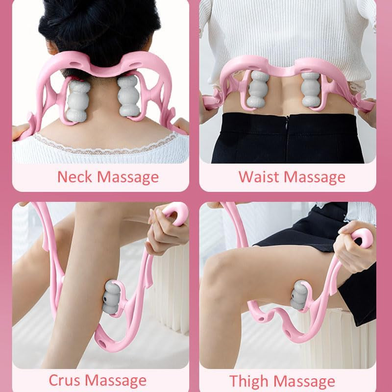 HAYONIA Neckbud Massage Roller,Manual Magnet Therapy Neck Massager for Pain Relief Shoulder Relaxer Deep Tissue Handheld Suitable for Legs Waist Neck (Pink)