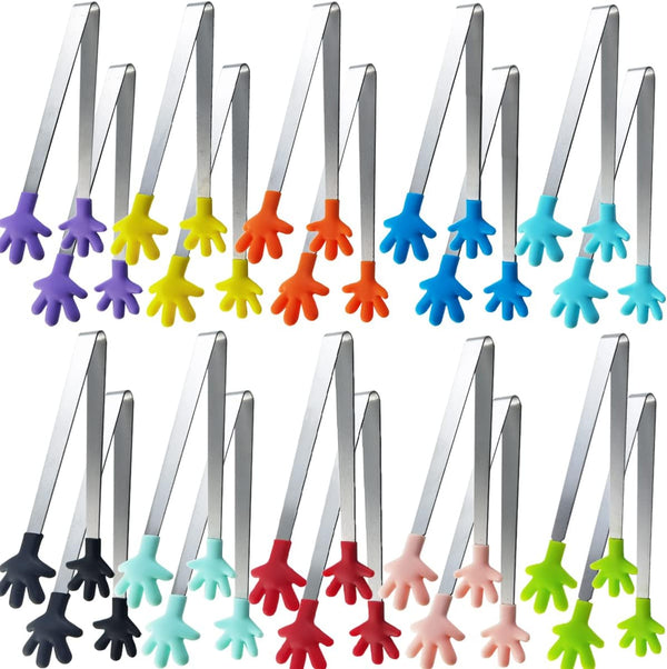 TIHOOD 20PCS Silicone Mini Tongs, 5Inch Hand Shape Food Tongs, Colourful Small Kids Tongs for Serving Food, Ice Cube, fruits, Sugar, Barbecue (10 colors)